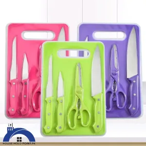 5Pcs Knife, Scissors, Board Set