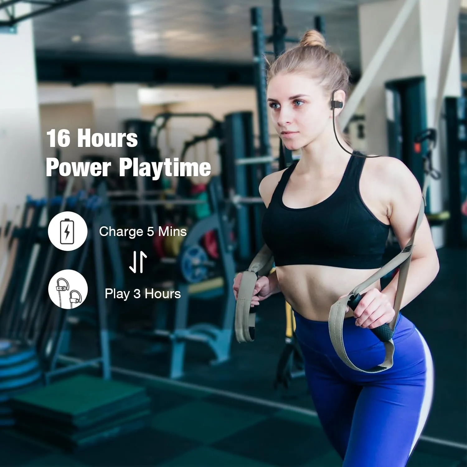 Bluetooth Headphones, Wireless Headphones 16H Playtime Wireless Earbuds with Mic Stereo in-Ear Earphones, IPX7 Waterproof Sports Headphones Sound Isolation Headsets for Running, Workout Blue