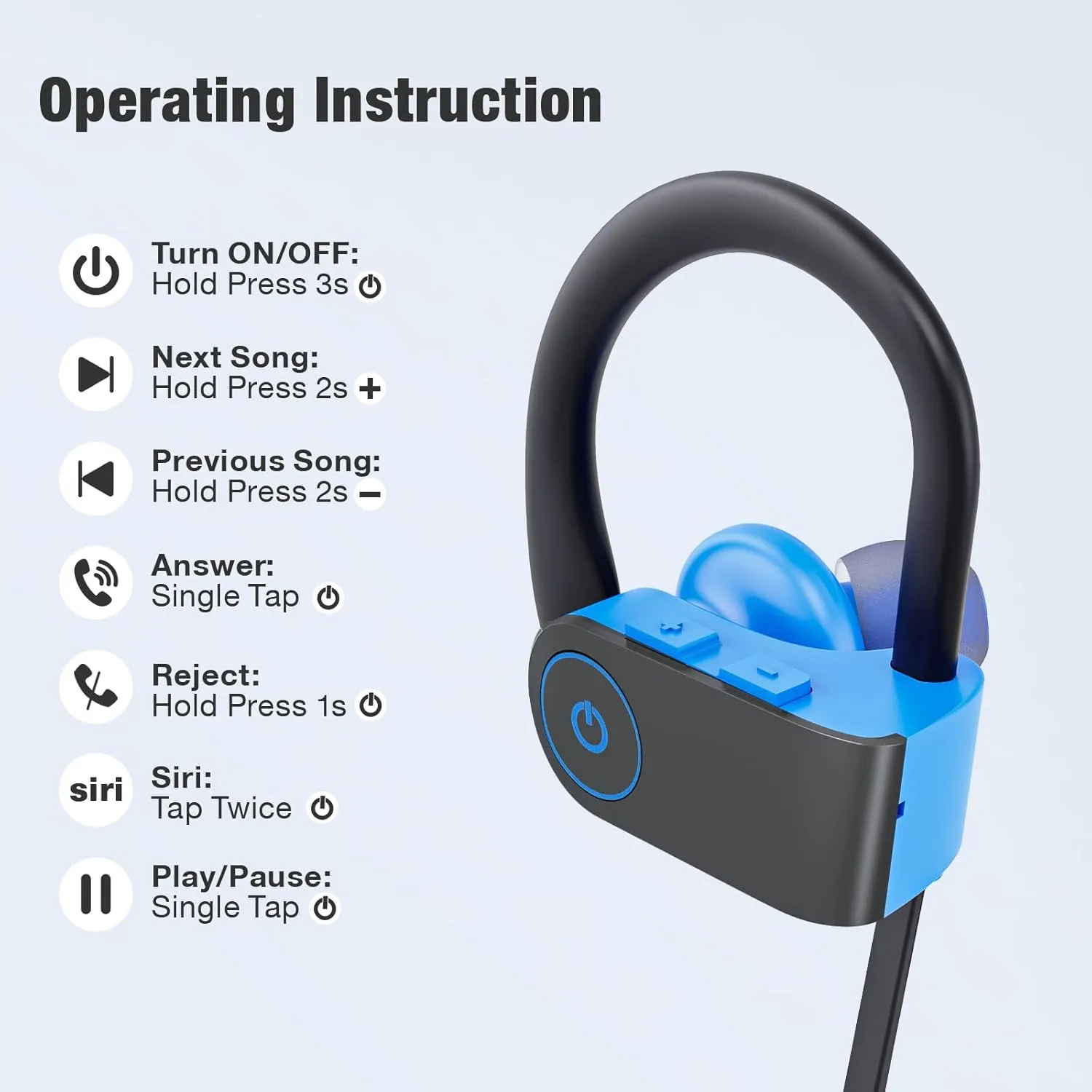 Bluetooth Headphones, Wireless Headphones 16H Playtime Wireless Earbuds with Mic Stereo in-Ear Earphones, IPX7 Waterproof Sports Headphones Sound Isolation Headsets for Running, Workout Blue