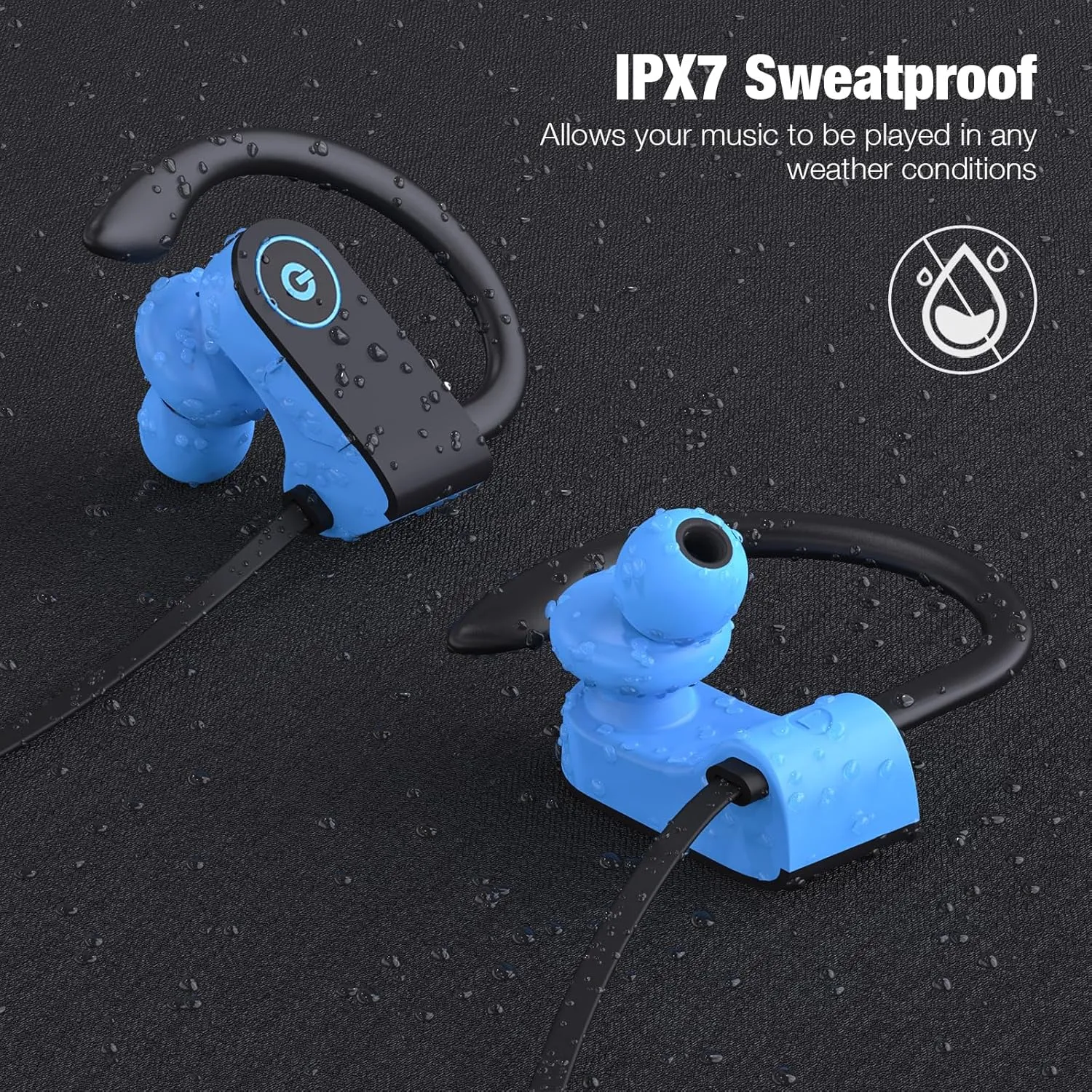 Bluetooth Headphones, Wireless Headphones 16H Playtime Wireless Earbuds with Mic Stereo in-Ear Earphones, IPX7 Waterproof Sports Headphones Sound Isolation Headsets for Running, Workout Blue
