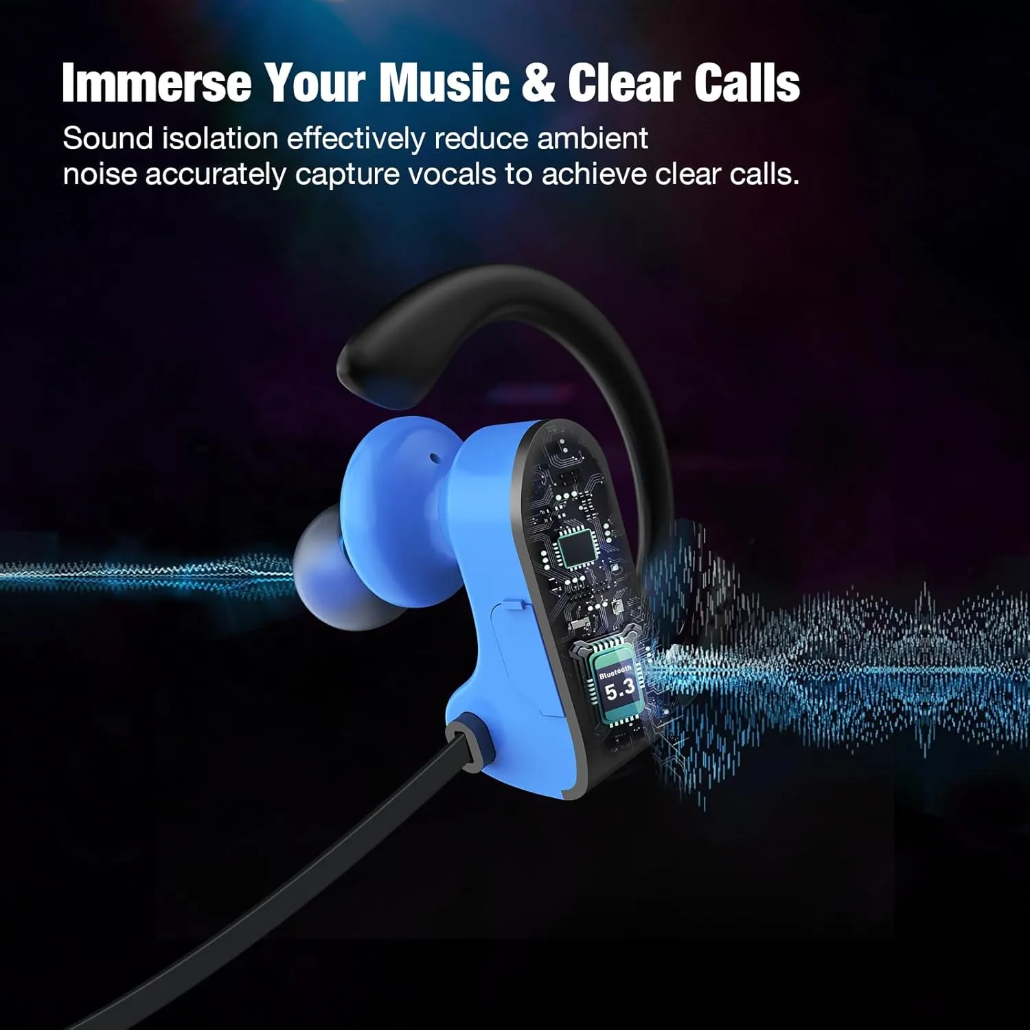 Bluetooth Headphones, Wireless Headphones 16H Playtime Wireless Earbuds with Mic Stereo in-Ear Earphones, IPX7 Waterproof Sports Headphones Sound Isolation Headsets for Running, Workout Blue