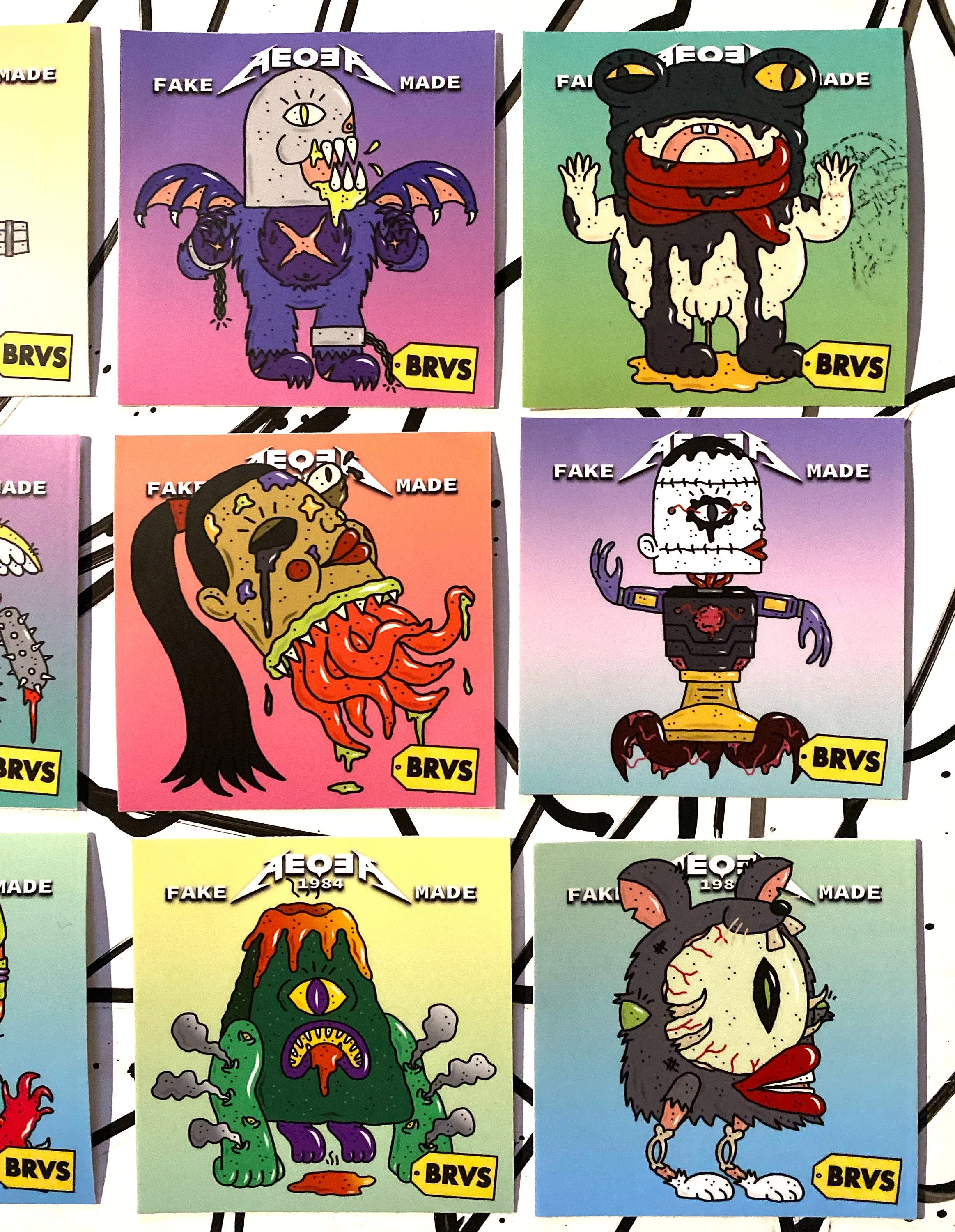 BRVS x AEQEA Man Machine Xodiac Kaiju Cyberpunk sticker vinyl art pack 3x3" Limited Edition of 50