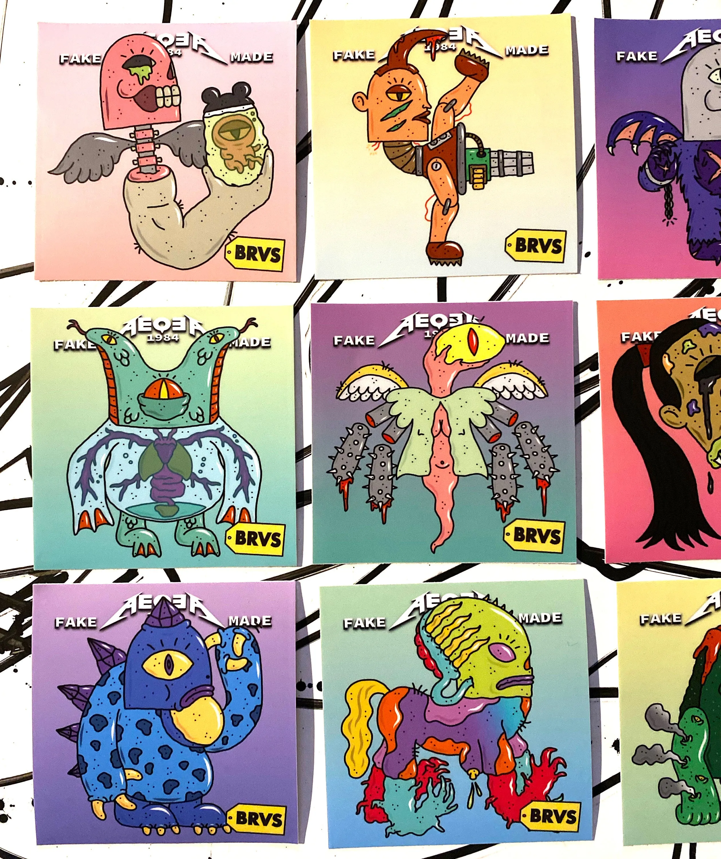 BRVS x AEQEA Man Machine Xodiac Kaiju Cyberpunk sticker vinyl art pack 3x3" Limited Edition of 50