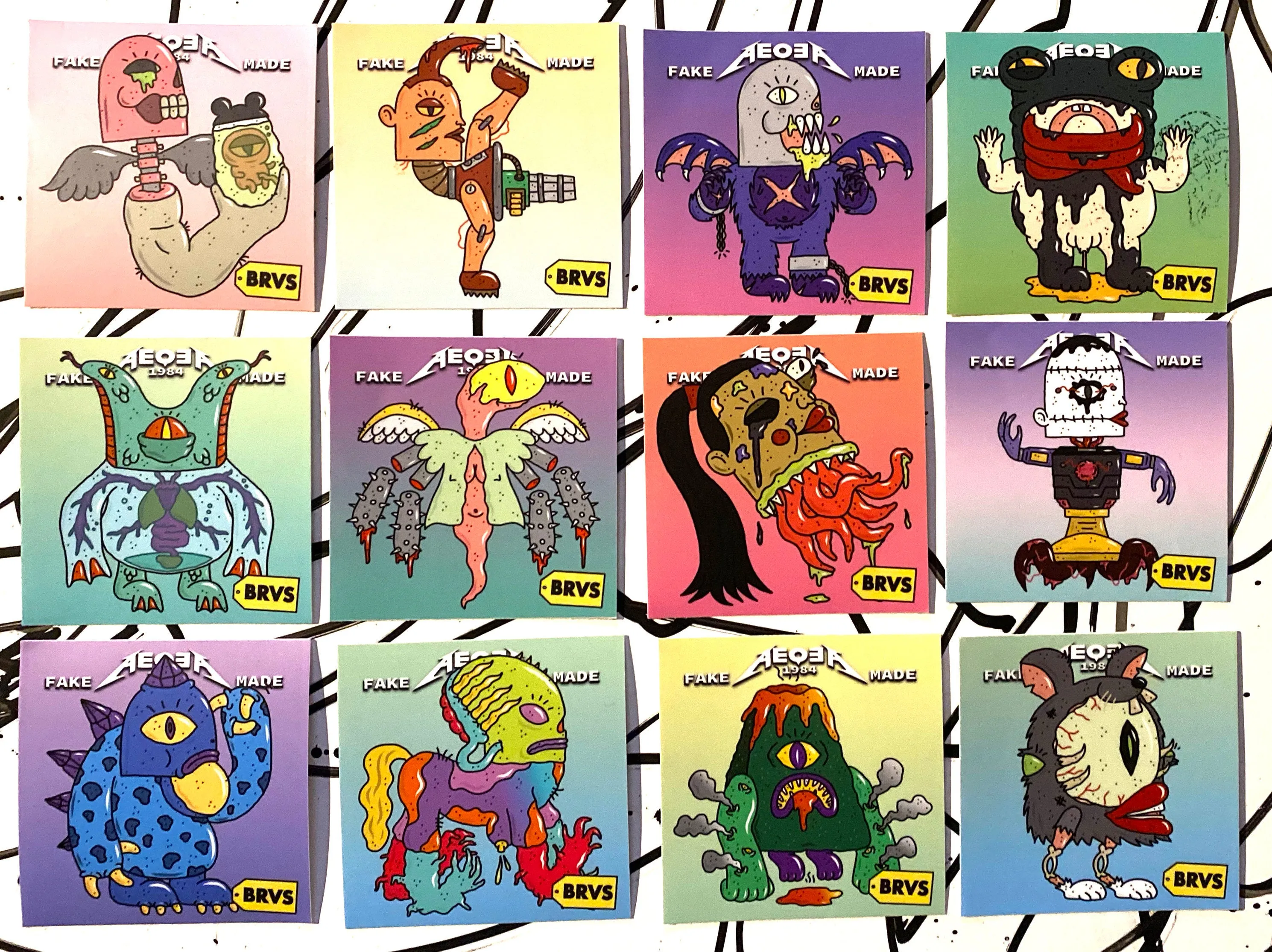 BRVS x AEQEA Man Machine Xodiac Kaiju Cyberpunk sticker vinyl art pack 3x3" Limited Edition of 50