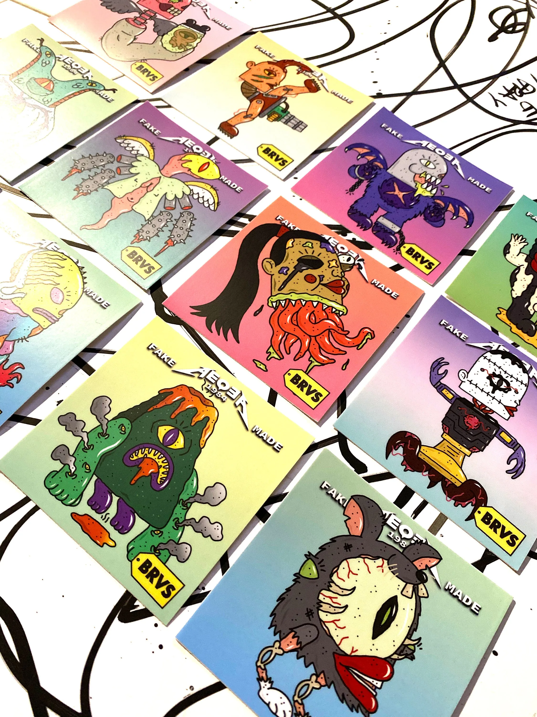 BRVS x AEQEA Man Machine Xodiac Kaiju Cyberpunk sticker vinyl art pack 3x3" Limited Edition of 50