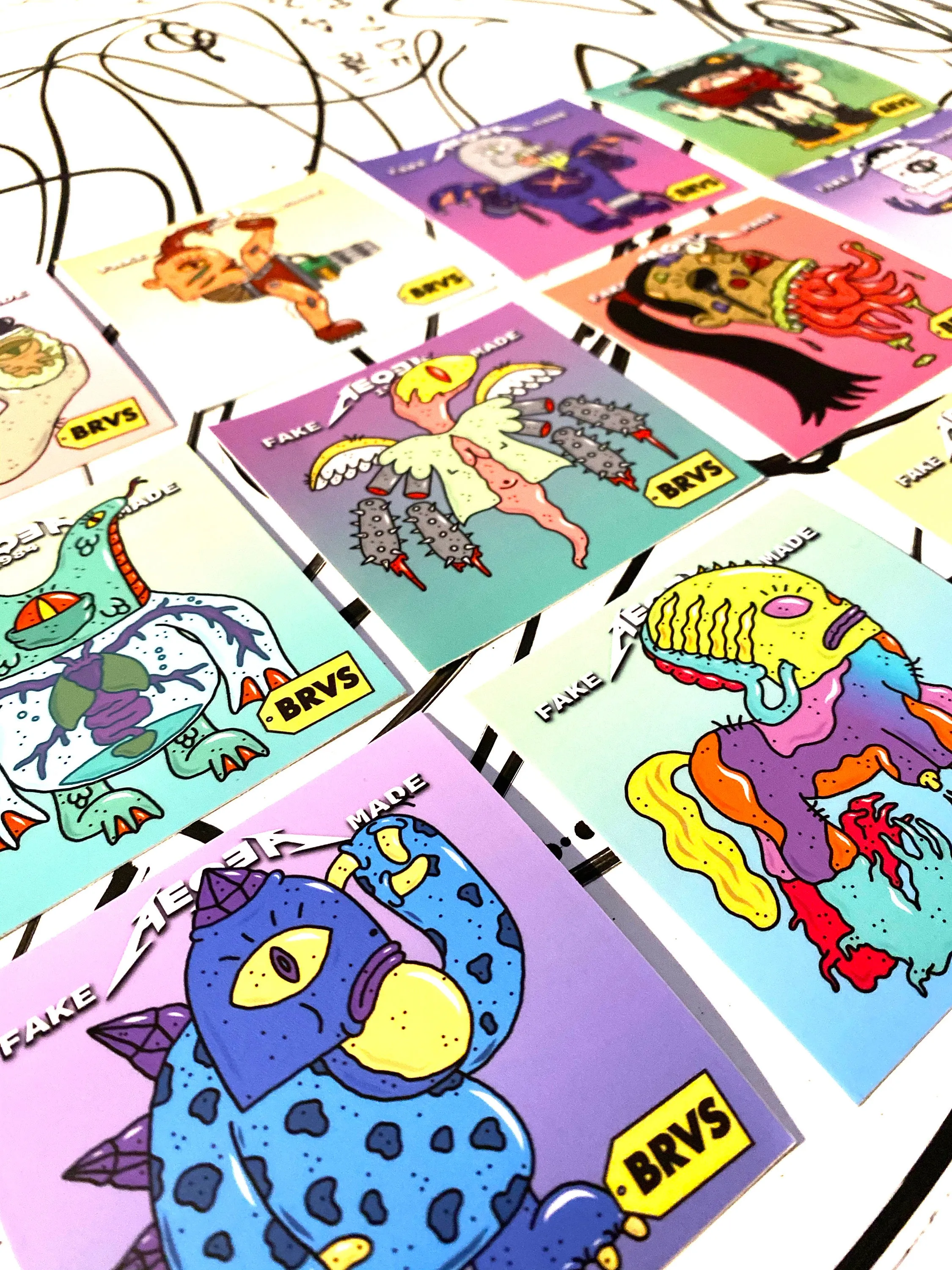 BRVS x AEQEA Man Machine Xodiac Kaiju Cyberpunk sticker vinyl art pack 3x3" Limited Edition of 50
