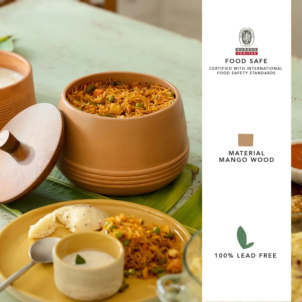 Ellementry Terracotta Biryani Handi with Wooden Lid | Dahi Mitti Handi | Traditional Curd Setter | Storage Container with Lid | Clay Pot with Lid for Cooking | Biryani Serving Pot, 1 Liter, Brown