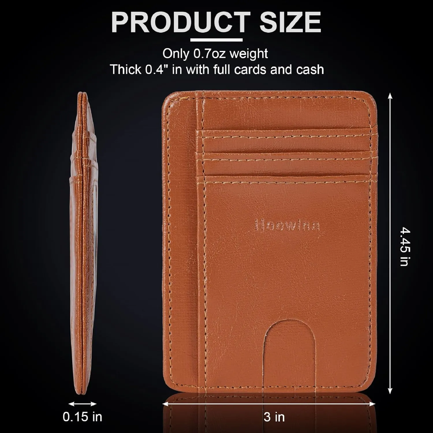 Hoewina Slim Wallet for Men, Credit Card Holder Wallet, Minimalist Design - RFID Blocking Front Pocket Leather Thin Wallet for Men and Women(Brown)