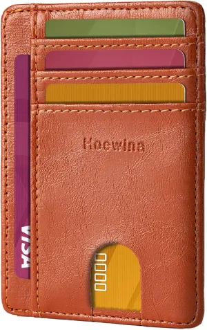 Hoewina Slim Wallet for Men, Credit Card Holder Wallet, Minimalist Design - RFID Blocking Front Pocket Leather Thin Wallet for Men and Women(Brown)
