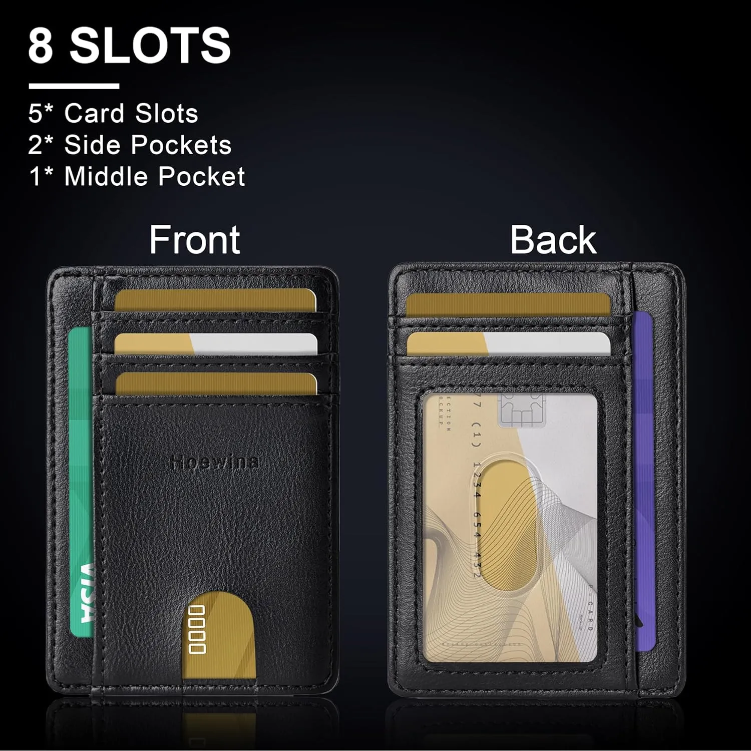 Hoewina Slim Wallet for Men, Credit Card Holder Wallet, Minimalist Design - RFID Blocking Front Pocket Leather Thin Wallet for Men and Women(Cloud Black)