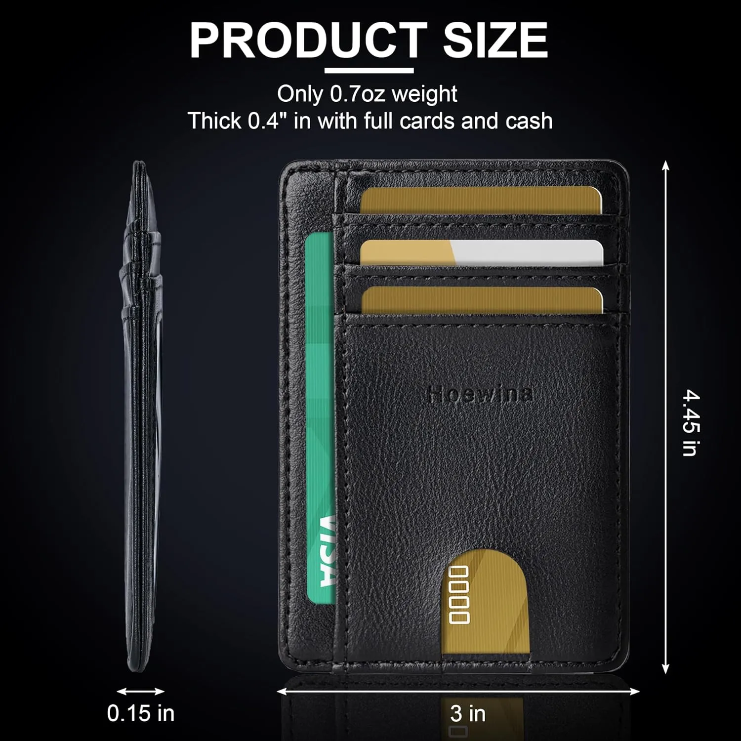 Hoewina Slim Wallet for Men, Credit Card Holder Wallet, Minimalist Design - RFID Blocking Front Pocket Leather Thin Wallet for Men and Women(Cloud Black)