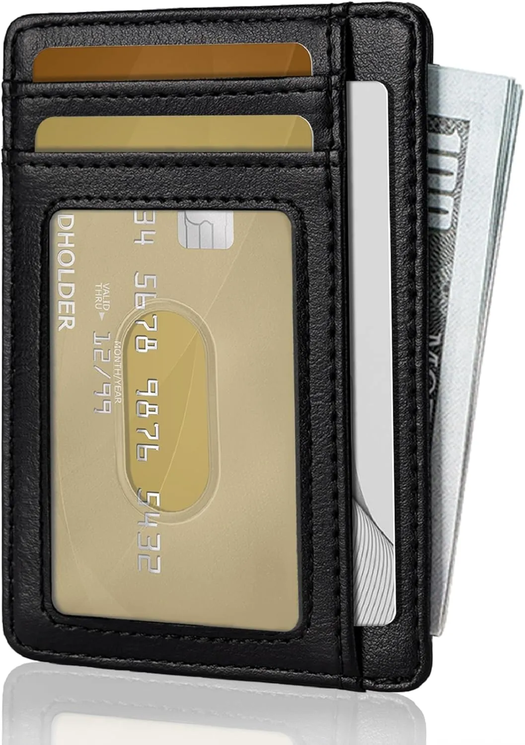 Hoewina Slim Wallet for Men, Credit Card Holder Wallet, Minimalist Design - RFID Blocking Front Pocket Leather Thin Wallet for Men and Women(Cloud Black)