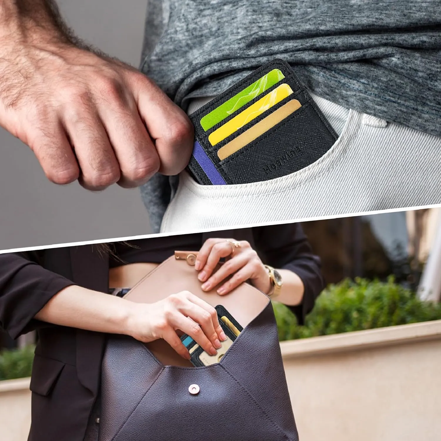 Hoewina Wallet for Men, Credit Card Holder, Slim Minimalist Wallet, Front Pocket RFID Blocking Leather Thin Wallet for Men and Women(Cross Black)