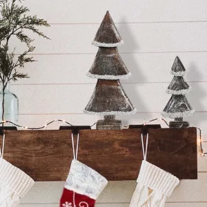 Natural Alpine Wood Christmas Tree with White Bead, Set of 2