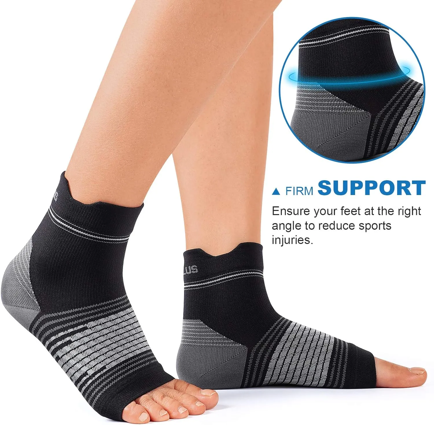 Plantar Fasciitis Sock (6 Pairs) for Men and Women, Compression Foot Sleeves with Arch and Ankle Support (Black, Small)