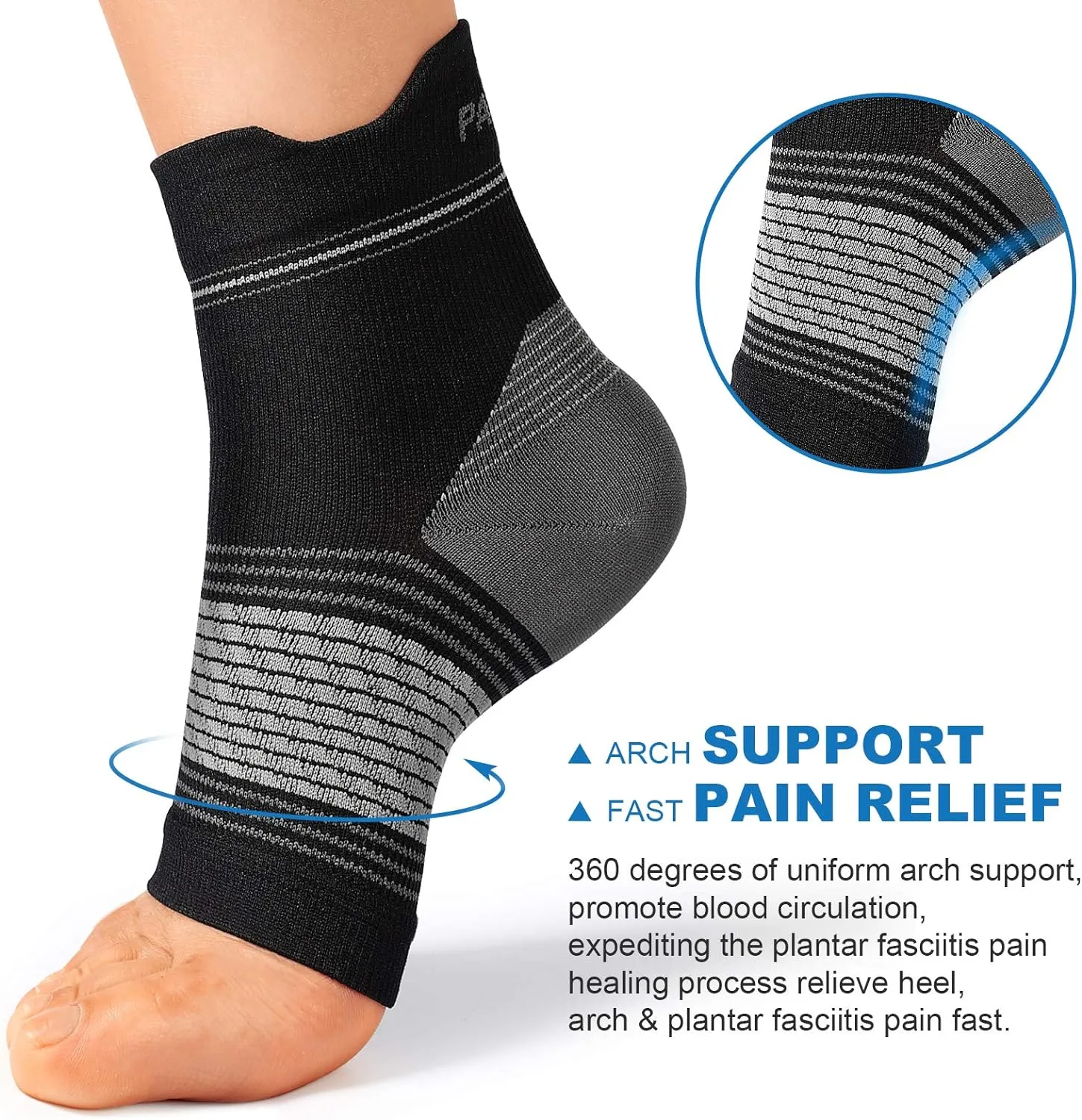 Plantar Fasciitis Sock (6 Pairs) for Men and Women, Compression Foot Sleeves with Arch and Ankle Support (Black, Small)