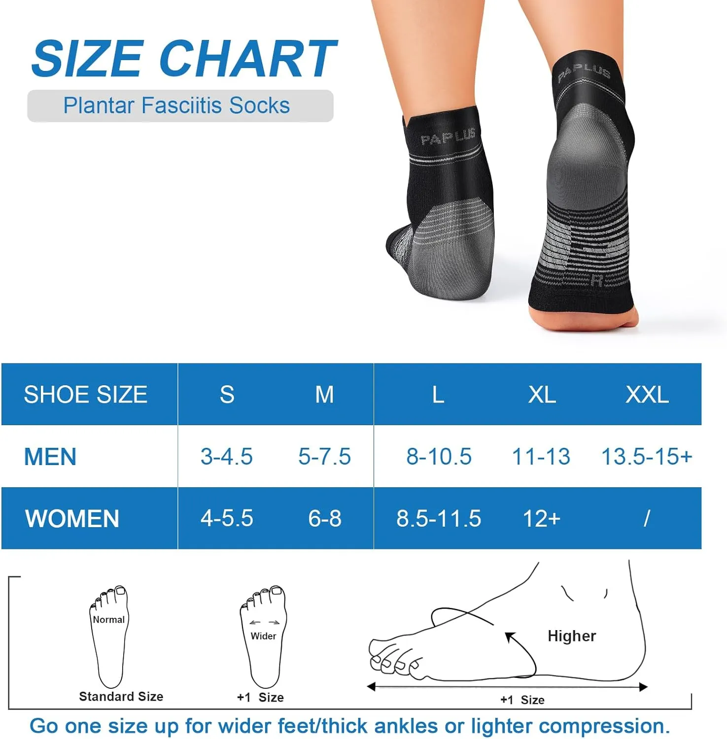 Plantar Fasciitis Sock (6 Pairs) for Men and Women, Compression Foot Sleeves with Arch and Ankle Support (Black, Small)