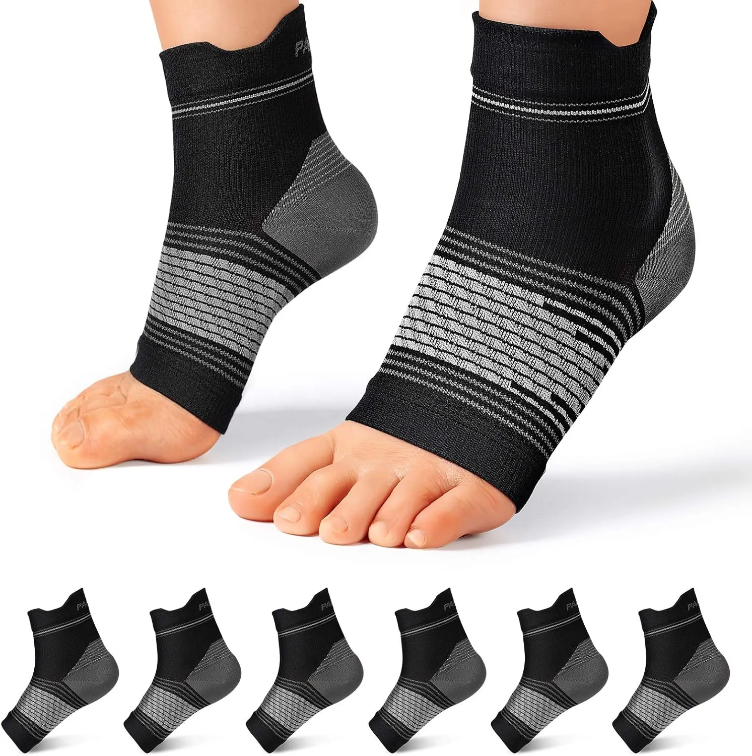 Plantar Fasciitis Sock (6 Pairs) for Men and Women, Compression Foot Sleeves with Arch and Ankle Support (Black, Small)