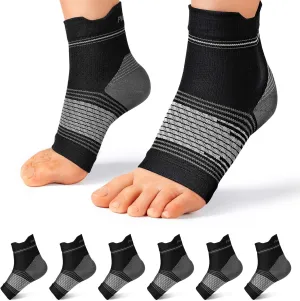 Plantar Fasciitis Sock (6 Pairs) for Men and Women, Compression Foot Sleeves with Arch and Ankle Support (Black, Small)