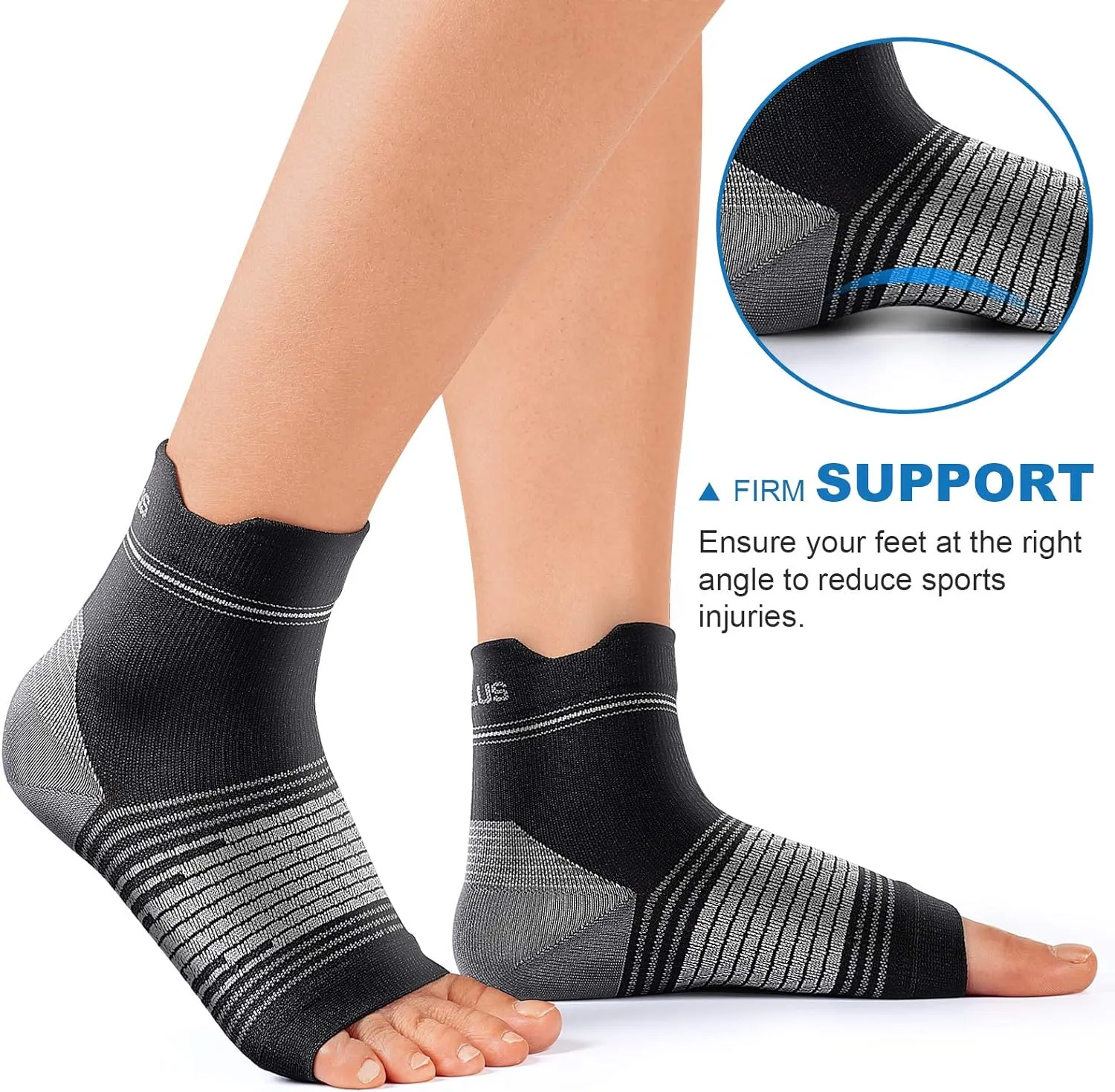 Plantar Fasciitis Sock (6 Pairs) for Men and Women, Compression Foot Sleeves with Arch and Ankle Support, Black, XX-Large