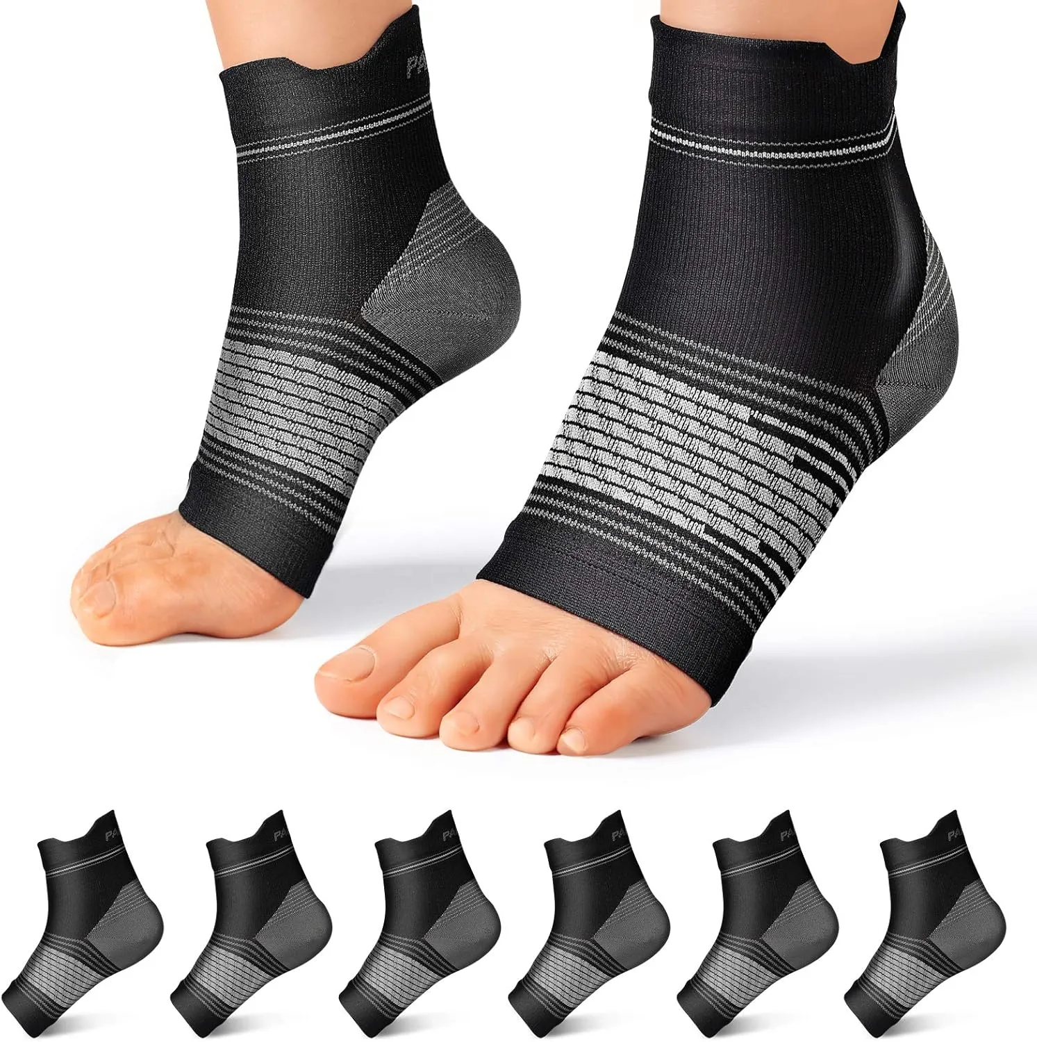 Plantar Fasciitis Sock (6 Pairs) for Men and Women, Compression Foot Sleeves with Arch and Ankle Support, Black, XX-Large