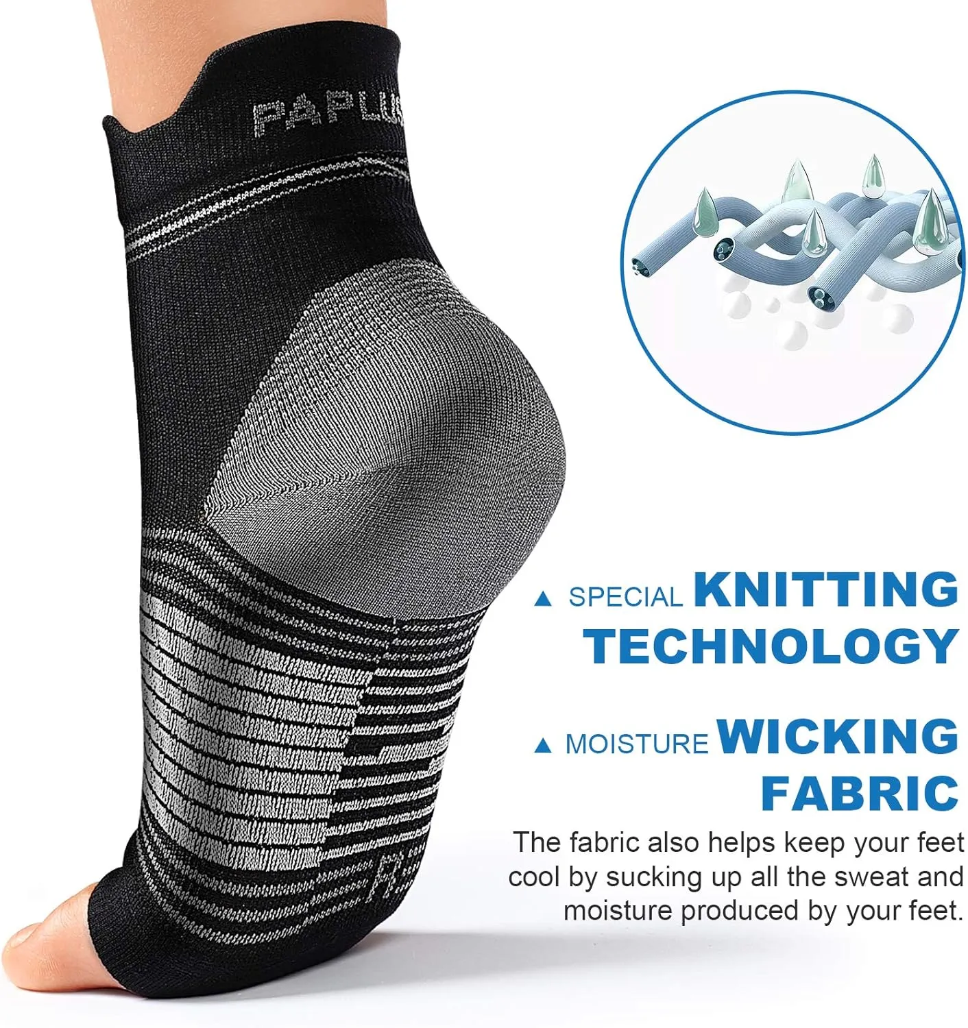 Plantar Fasciitis Sock (6 Pairs) for Men and Women, Compression Foot Sleeves with Arch and Ankle Support, Black, XX-Large