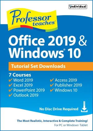 Professor Teaches Office 2019 & Windows Tutorial Set Downloads [PC Online code]