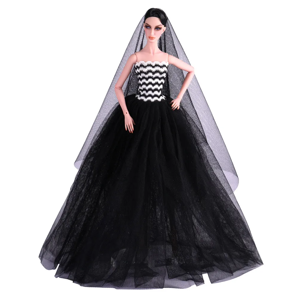 QUEBAN Bride Doll Wedding Dress with Veil Handmade Evening Party Fashion Clothes Wears Gown Exclusive Dress Outfit for 11.5 Inch Girl Dolls,Gift for Kids 3 to 8 Years Old - Black 1