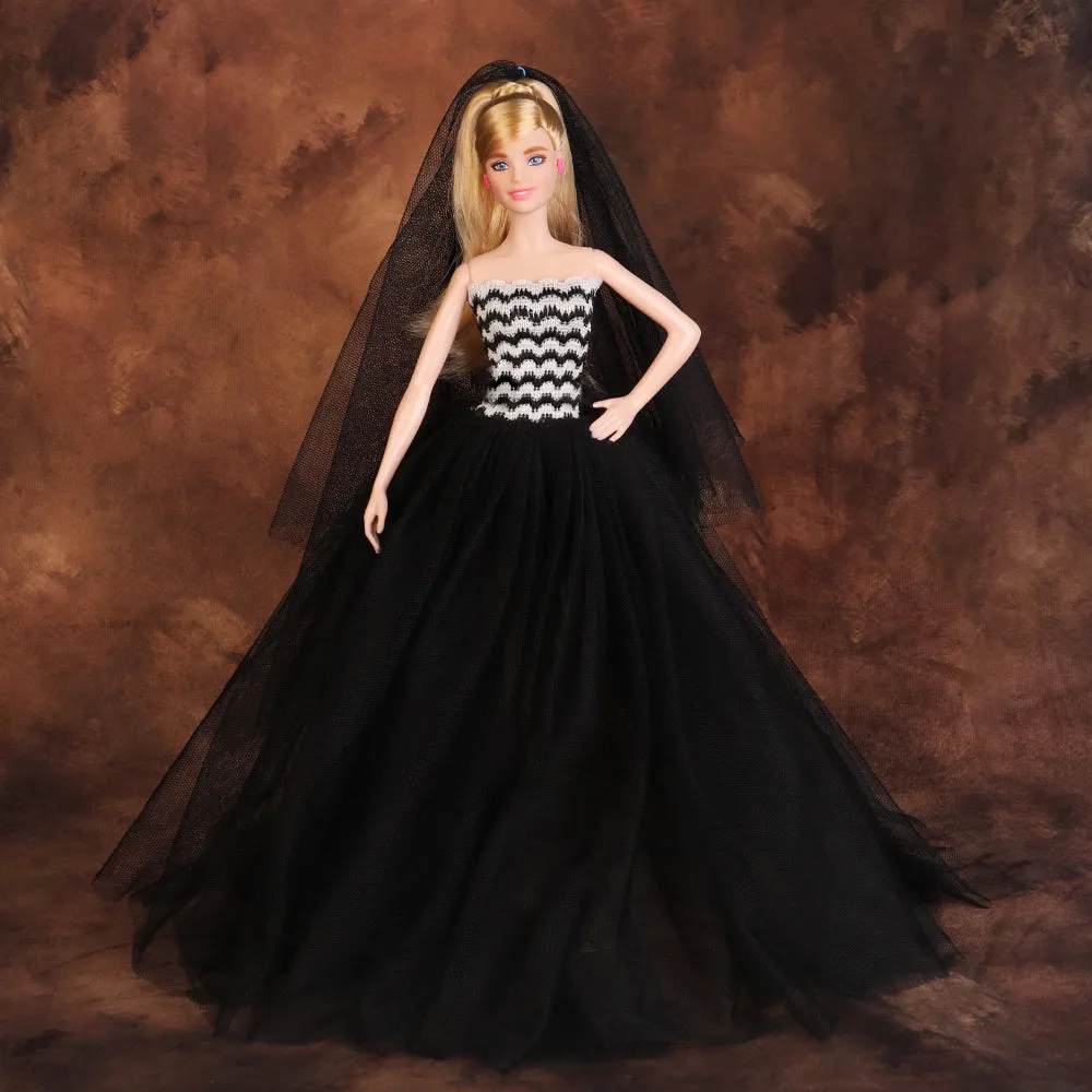 QUEBAN Bride Doll Wedding Dress with Veil Handmade Evening Party Fashion Clothes Wears Gown Exclusive Dress Outfit for 11.5 Inch Girl Dolls,Gift for Kids 3 to 8 Years Old - Black 1
