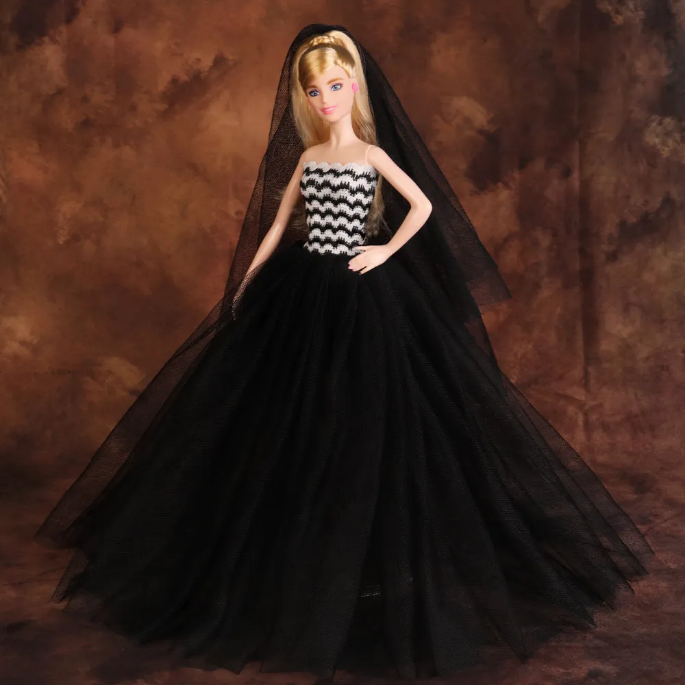 QUEBAN Bride Doll Wedding Dress with Veil Handmade Evening Party Fashion Clothes Wears Gown Exclusive Dress Outfit for 11.5 Inch Girl Dolls,Gift for Kids 3 to 8 Years Old - Black 1