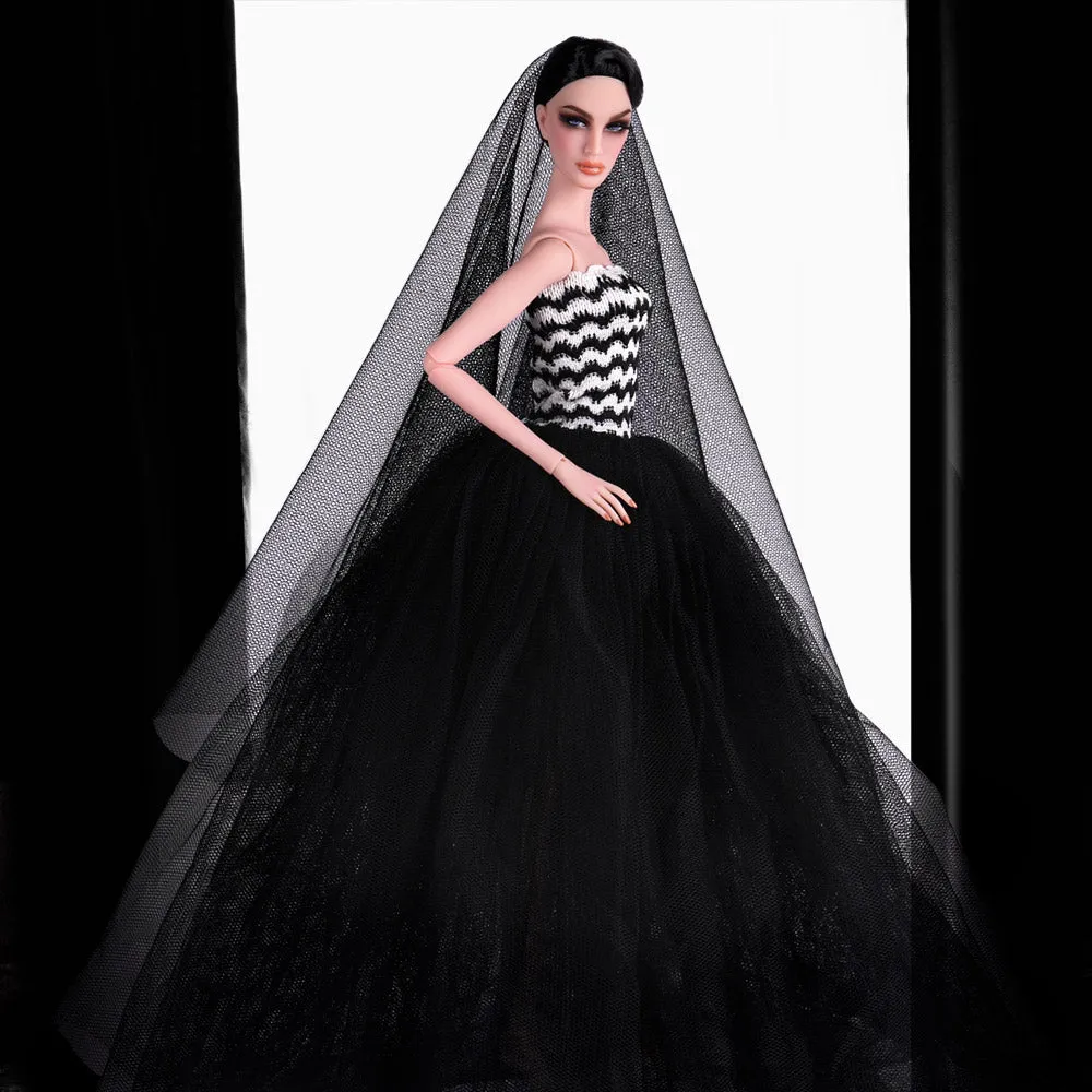 QUEBAN Bride Doll Wedding Dress with Veil Handmade Evening Party Fashion Clothes Wears Gown Exclusive Dress Outfit for 11.5 Inch Girl Dolls,Gift for Kids 3 to 8 Years Old - Black 1