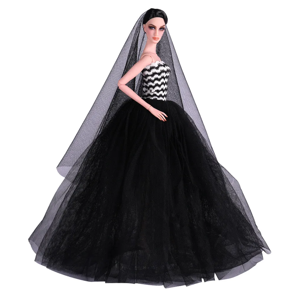 QUEBAN Bride Doll Wedding Dress with Veil Handmade Evening Party Fashion Clothes Wears Gown Exclusive Dress Outfit for 11.5 Inch Girl Dolls,Gift for Kids 3 to 8 Years Old - Black 1