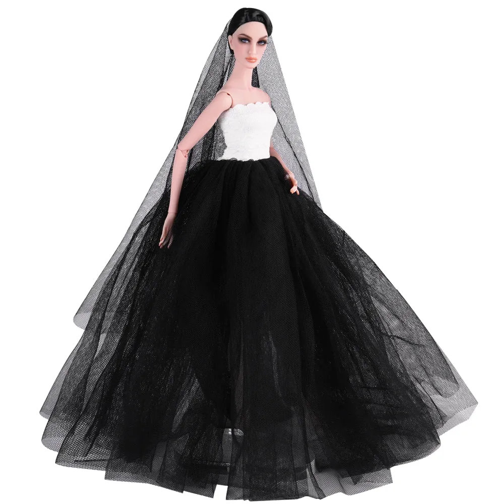 QUEBAN Bride Doll Wedding Dress with Veil Handmade Evening Party Fashion Clothes Wears Gown Exclusive Dress Outfit for 11.5 Inch Girl Dolls,Gift for Kids 3 to 8 Years Old - Black 2