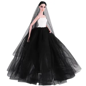 QUEBAN Bride Doll Wedding Dress with Veil Handmade Evening Party Fashion Clothes Wears Gown Exclusive Dress Outfit for 11.5 Inch Girl Dolls,Gift for Kids 3 to 8 Years Old - Black 2