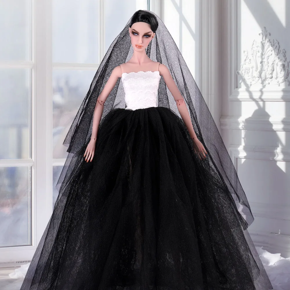 QUEBAN Bride Doll Wedding Dress with Veil Handmade Evening Party Fashion Clothes Wears Gown Exclusive Dress Outfit for 11.5 Inch Girl Dolls,Gift for Kids 3 to 8 Years Old - Black 2