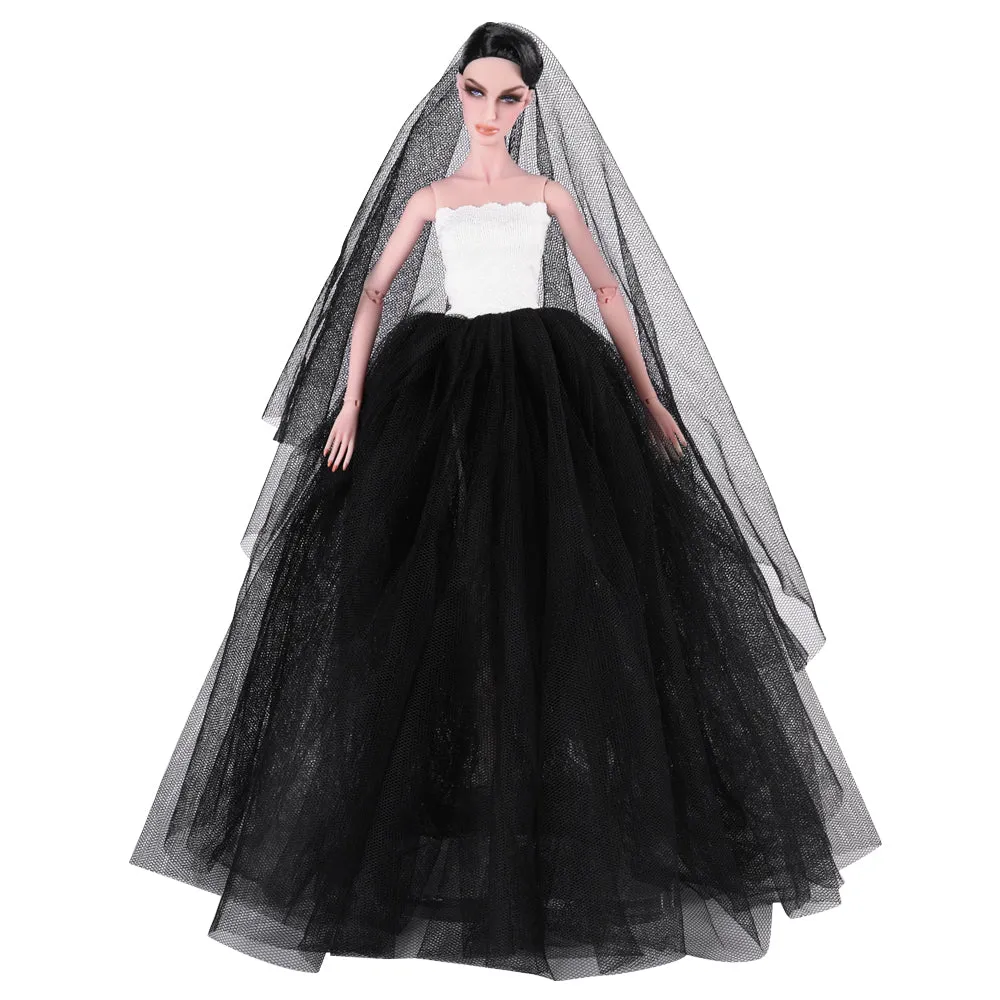 QUEBAN Bride Doll Wedding Dress with Veil Handmade Evening Party Fashion Clothes Wears Gown Exclusive Dress Outfit for 11.5 Inch Girl Dolls,Gift for Kids 3 to 8 Years Old - Black 2