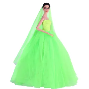 QUEBAN Bride Doll Wedding Dress with Veil Handmade Evening Party Fashion Clothes Wears Gown Exclusive Dress Outfit for 11.5 Inch Girl Dolls,Gift for Kids 3 to 8 Years Old - Green