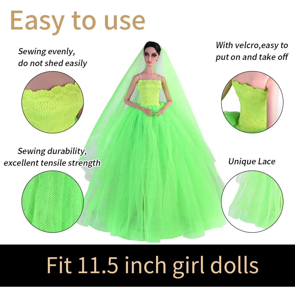 QUEBAN Bride Doll Wedding Dress with Veil Handmade Evening Party Fashion Clothes Wears Gown Exclusive Dress Outfit for 11.5 Inch Girl Dolls,Gift for Kids 3 to 8 Years Old - Green