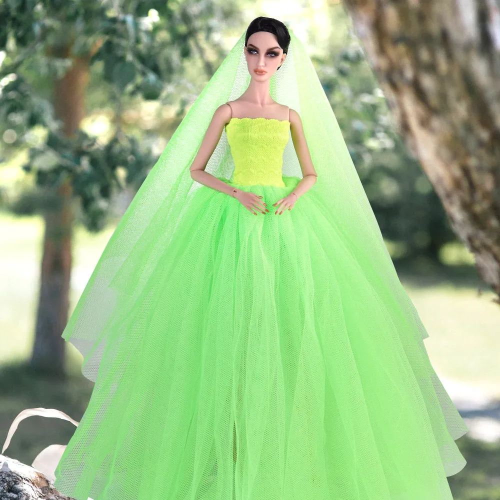 QUEBAN Bride Doll Wedding Dress with Veil Handmade Evening Party Fashion Clothes Wears Gown Exclusive Dress Outfit for 11.5 Inch Girl Dolls,Gift for Kids 3 to 8 Years Old - Green