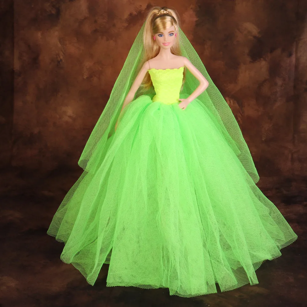QUEBAN Bride Doll Wedding Dress with Veil Handmade Evening Party Fashion Clothes Wears Gown Exclusive Dress Outfit for 11.5 Inch Girl Dolls,Gift for Kids 3 to 8 Years Old - Green