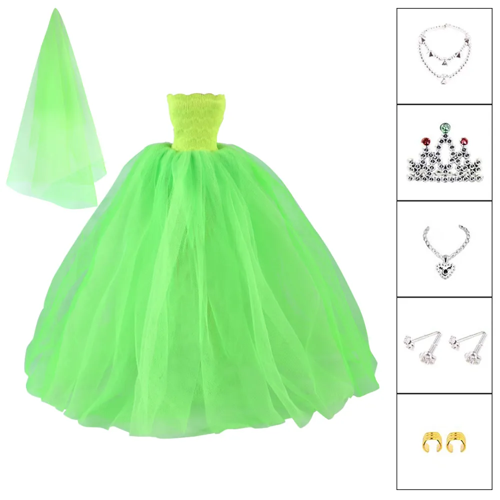 QUEBAN Bride Doll Wedding Dress with Veil Handmade Evening Party Fashion Clothes Wears Gown Exclusive Dress Outfit for 11.5 Inch Girl Dolls,Gift for Kids 3 to 8 Years Old - Green