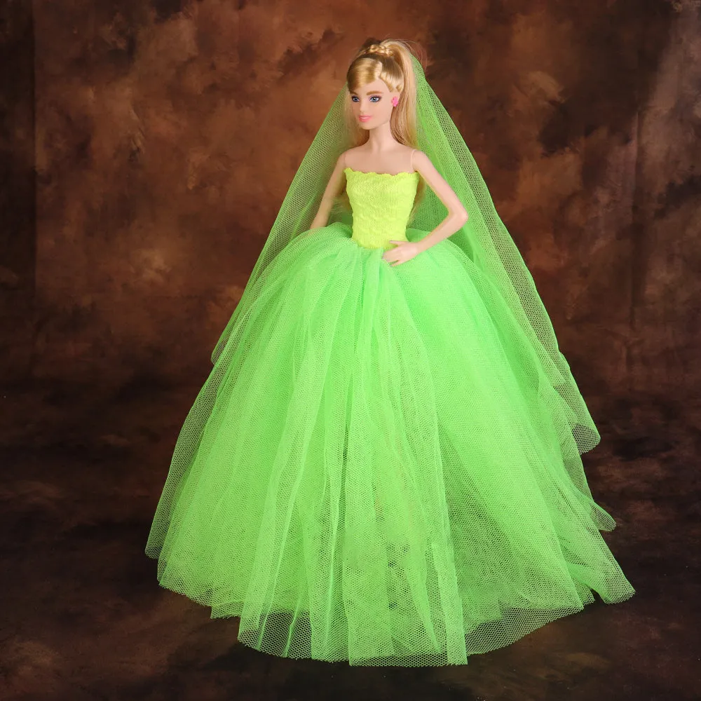 QUEBAN Bride Doll Wedding Dress with Veil Handmade Evening Party Fashion Clothes Wears Gown Exclusive Dress Outfit for 11.5 Inch Girl Dolls,Gift for Kids 3 to 8 Years Old - Green