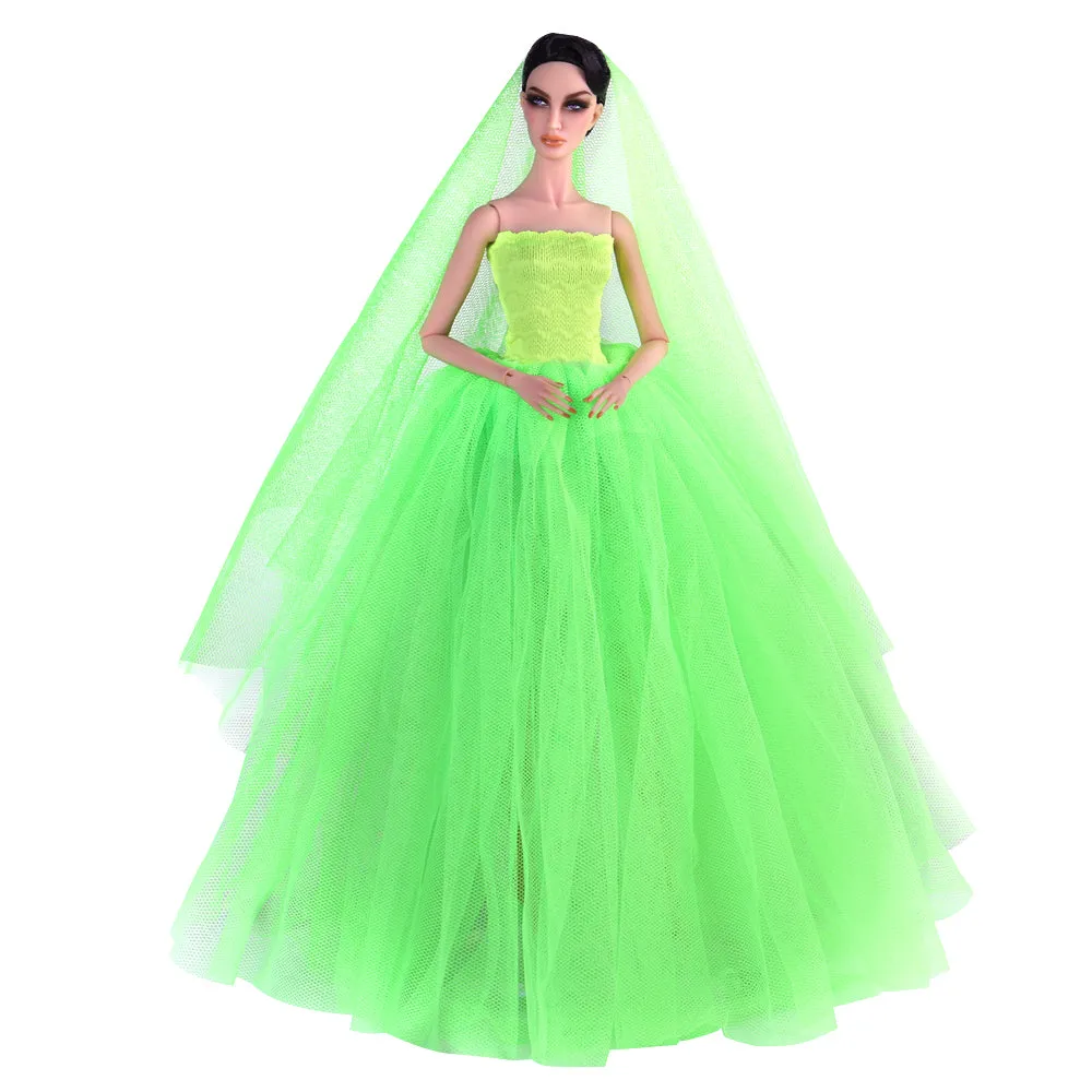 QUEBAN Bride Doll Wedding Dress with Veil Handmade Evening Party Fashion Clothes Wears Gown Exclusive Dress Outfit for 11.5 Inch Girl Dolls,Gift for Kids 3 to 8 Years Old - Green