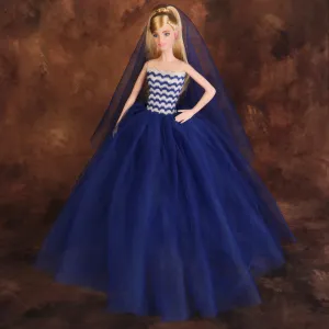 QUEBAN Bride Doll Wedding Dress with Veil Handmade Evening Party Fashion Clothes Wears Gown Exclusive Dress Outfit for 11.5 Inch Girl Dolls,Gift for Kids 3 to 8 Years Old - Light Blue 1