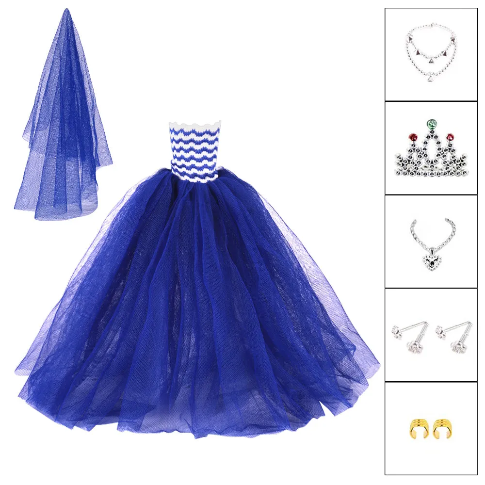 QUEBAN Bride Doll Wedding Dress with Veil Handmade Evening Party Fashion Clothes Wears Gown Exclusive Dress Outfit for 11.5 Inch Girl Dolls,Gift for Kids 3 to 8 Years Old - Light Blue 1