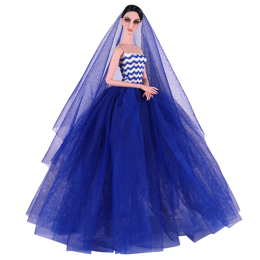 QUEBAN Bride Doll Wedding Dress with Veil Handmade Evening Party Fashion Clothes Wears Gown Exclusive Dress Outfit for 11.5 Inch Girl Dolls,Gift for Kids 3 to 8 Years Old - Light Blue 1