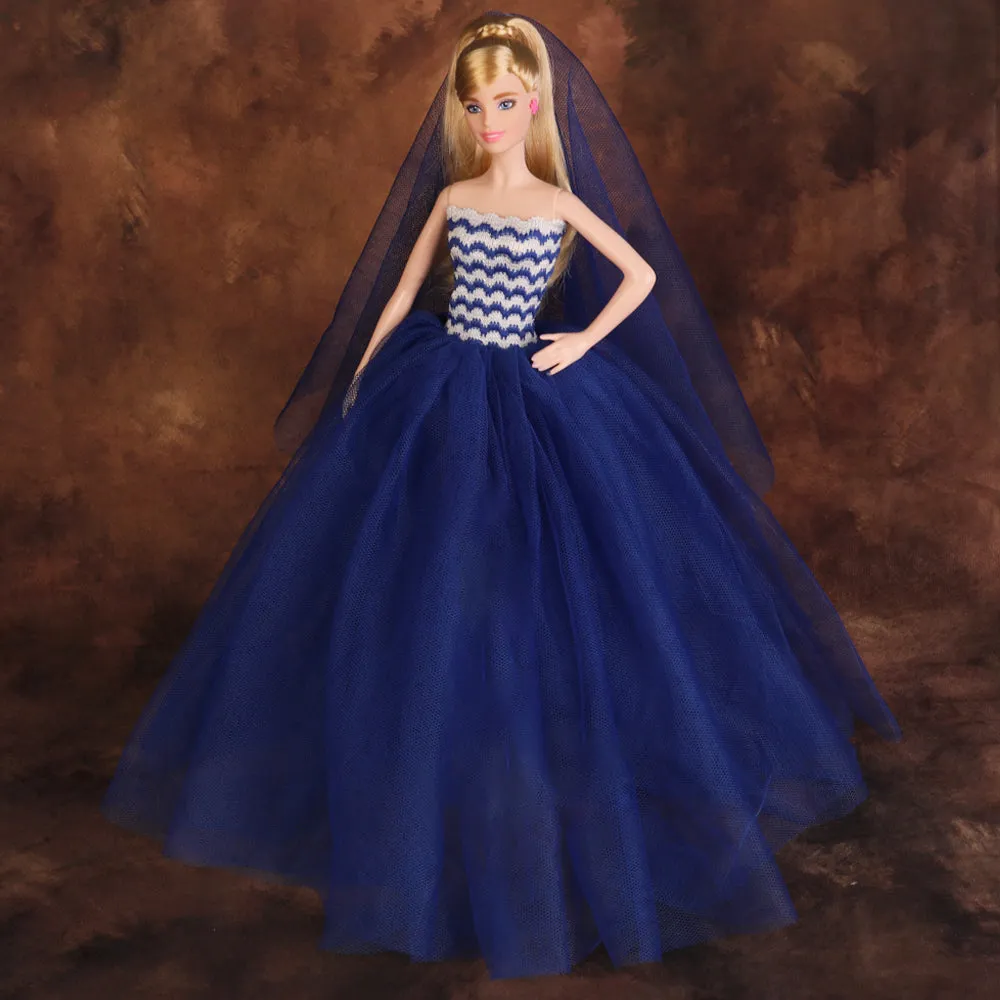 QUEBAN Bride Doll Wedding Dress with Veil Handmade Evening Party Fashion Clothes Wears Gown Exclusive Dress Outfit for 11.5 Inch Girl Dolls,Gift for Kids 3 to 8 Years Old - Light Blue 1