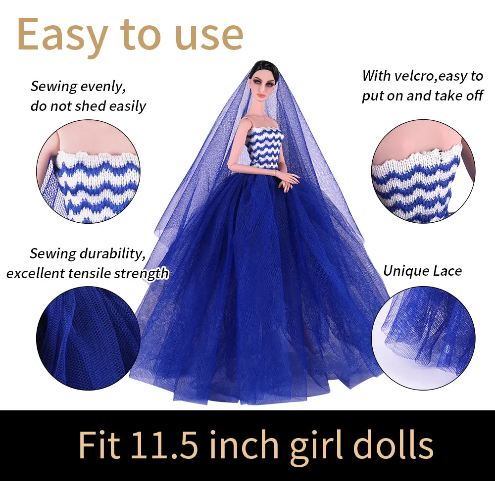 QUEBAN Bride Doll Wedding Dress with Veil Handmade Evening Party Fashion Clothes Wears Gown Exclusive Dress Outfit for 11.5 Inch Girl Dolls,Gift for Kids 3 to 8 Years Old - Light Blue 1