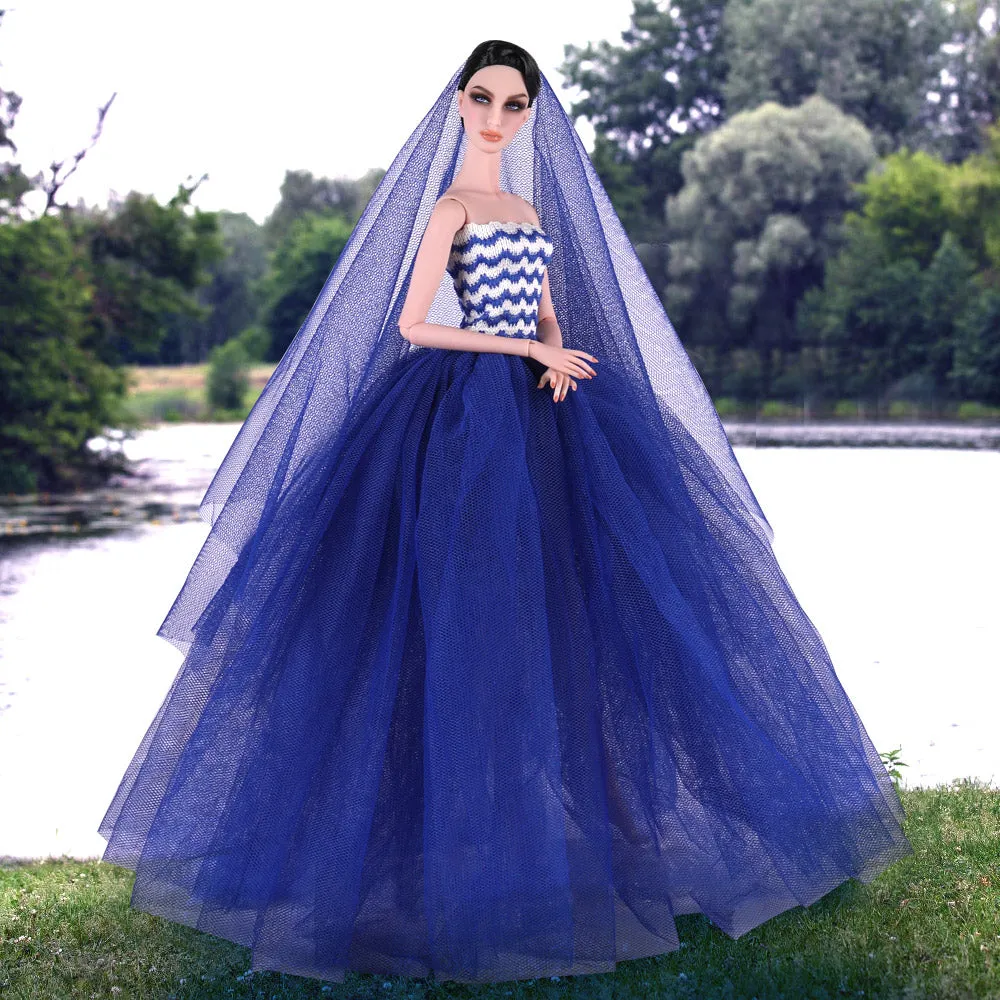 QUEBAN Bride Doll Wedding Dress with Veil Handmade Evening Party Fashion Clothes Wears Gown Exclusive Dress Outfit for 11.5 Inch Girl Dolls,Gift for Kids 3 to 8 Years Old - Light Blue 1