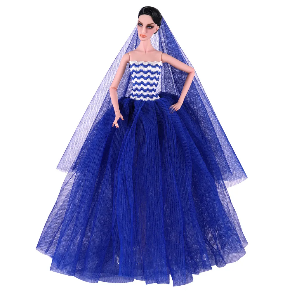QUEBAN Bride Doll Wedding Dress with Veil Handmade Evening Party Fashion Clothes Wears Gown Exclusive Dress Outfit for 11.5 Inch Girl Dolls,Gift for Kids 3 to 8 Years Old - Light Blue 1